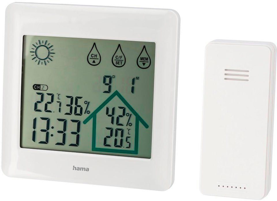 Hama Funk-Wetterstation mit Außensensor, Wettervorhersage Funkwetterstation (Temperatur, Luftfeuchte, Uhrzeit, Datum) von Hama