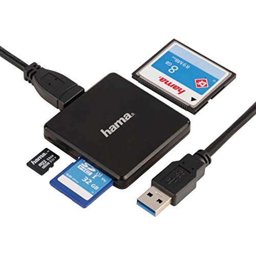 Hama Kartenleser USB 3.0 (Kartenlesegerät für SD | SDHC | SDXC | microSD | microSDHC | microSDXC | CF Speicherkarte, Card Reader mit USB Kabel für Windows PC|Mac|Notebook|Laptop|TV) schwarz von Hama