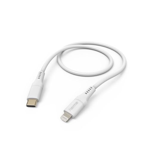 Hama Ladekabel „Flexible“ USB C auf Lightning, Silikon, 1,5m (iPhone Ladekabel, Lightning Kabel, iPhone 14 13 12 11 Pro Max Plus mini SE XS Max XR X 8 7, iPad Pro Air mini, MFI zertifiziert) weiß von Hama
