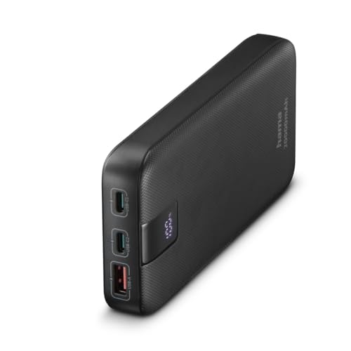 Hama Power Pack PD 20 20000mAh (externer Akku mit 2x USB C + 1x USB A, Power Pack zertifiziert, Schnellladen, Akkupack Handy Zubehör, Tablet, Bluetooth-Box etc., tragbares Ladegerät klein) anthrazit von Hama