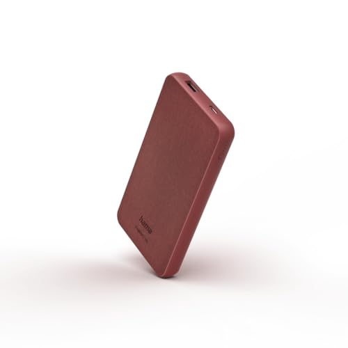 Hama Powerbank Fabric 10 10000mAh (externer Akku mit 1x USB A, 1x USB C Power Pack zertifiziert, Akkupack Handy, Tablet, Bluetooth-Lautsprecher etc., tragbares Ladegerät klein, mobiler Akku) Chili red von Hama