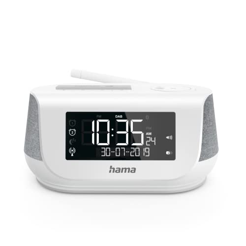 Hama Radiowecker mit Stereo-Digitalradio, Bluetooth, USB-Ladefunktion, DR36SBT (digitales Uhrenradio, 2 Weckzeiten, Wochenendfunktion, automat. Helligkeitsregulierung) DAB/DAB+ Weckradio Weiß von Hama