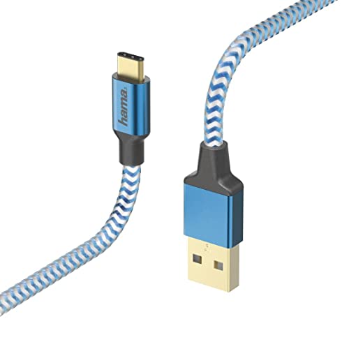 Hama "Reflective" Ladekabel und Datenkabel (USB-A Stecker auf USB-C, USB 2.0, vergoldet, 480 MBit/s, 20 V, 3 A, Kabellänge: 1,5 m) Blau von Hama