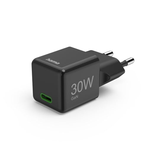 Hama Schnellladegerät (Ladegerät mit USB-C unterstützt Power Delivery und Qualcomm Quick Charge, 30 W, Super-Mini-Format 2,85 x 2,85 x 3,10 cm, GaN Charger, ideal für iPhone) schwarz von Hama