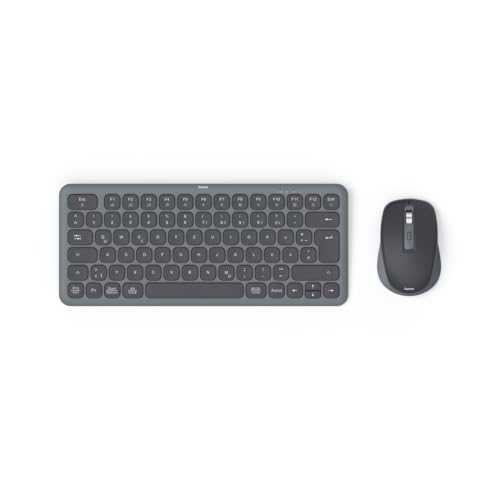 Hama Tastatur Maus Set kabellos (Multi Device Tastatur und Maus mit Bluetooth/Funk für PC, Smartphone, Tablet, klein, mit Batterien, leise Scissortasten, Multimedia Tasten, deutsches QWERTZ-Layout) von Hama