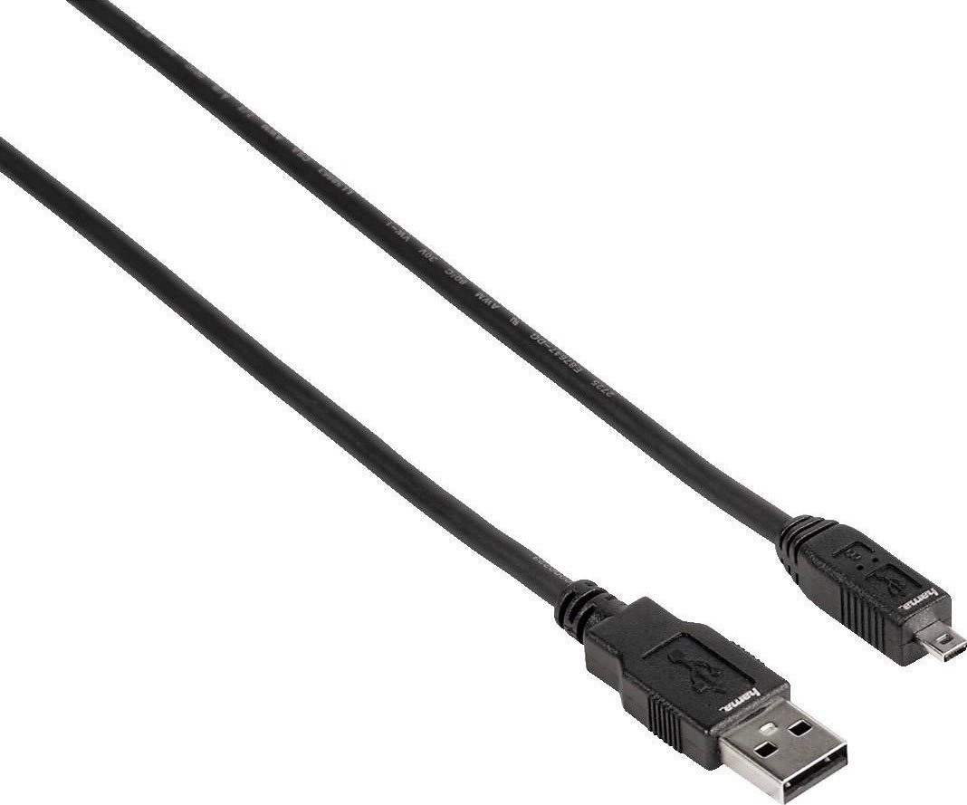 Hama USB-2.0-Anschlusskabel, A-Stecker - Mini-B-St. (B8 Pin) 1,8 m, Schwarz USB-Kabel, USB 2.0 Mini-B, USB Typ A von Hama