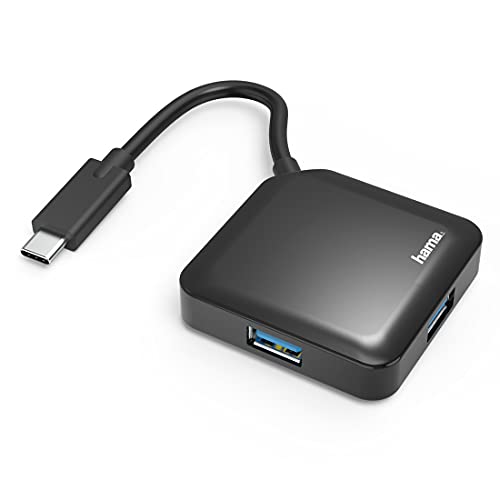Hama USB C Hub 4 Ports (Super-Speed Datenübertragung mit bis zu 5 Gbps, 4x USB-A für Maus, USB-Stick, usw., USB 3.2 Gen1 Multiport Adapter, USB C Adapter 4in1 für Büro, Homeoffice, unterwegs) schwarz von Hama