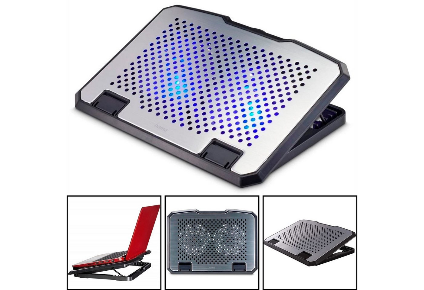 Hama USB Notebook-Kühler Aluminium Lüfter Cooler Laptop-Ständer, (Kühlpad 13" 13,3" 13,5" 14" 15" 15,6" Laptop Ständer Stand LED Blau) von Hama