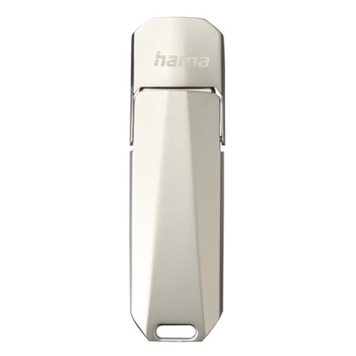 Hama USB Stick, 128GB, USB C 3.1, USB A (Speicherstick, USB Stick 3.1, USB C Stick, Datenspeicher, klein, ultra schnell, 100MB/s, Drehmechanismus, nutzbar als Schlüsselanhänger, Metall) silber von Hama