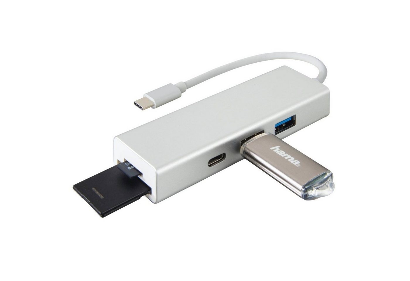 Hama USB-Verteiler USB-C USB-Hub 1:3 Kartenleser USB Adapter, SuperSpeed USB Type-C 3.1, Card-Reader für SD / MicroSD USB-Verteiler von Hama