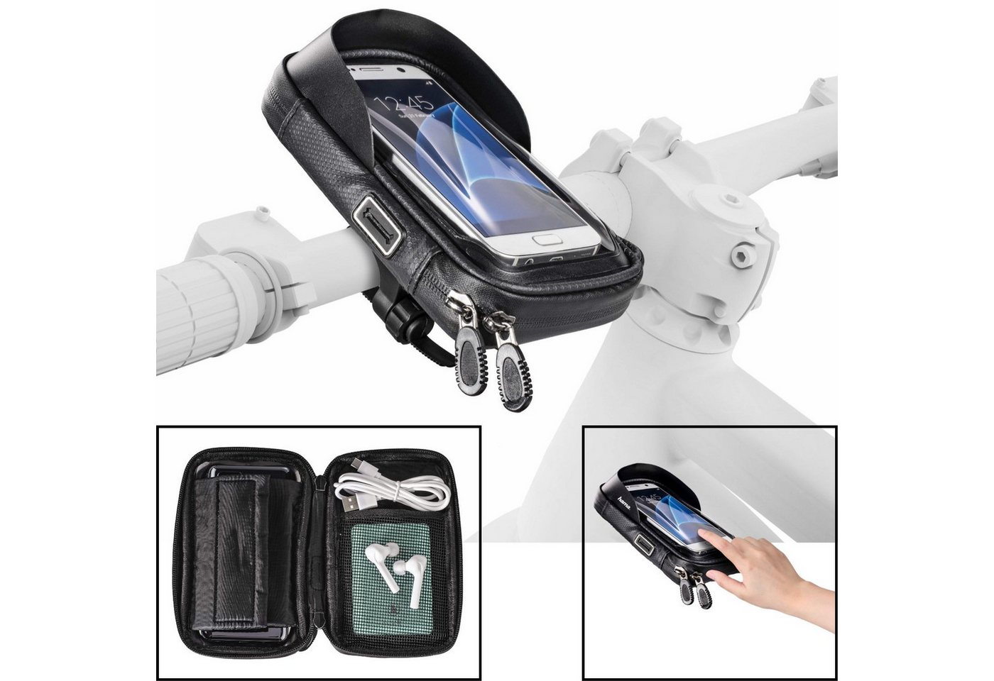 Hama Universal Fahrrad-Halterung Lenker-Halter Handy-Halterung, (360° Universell für Smartphone iPhone 4" bis 7" auch eBike eScooter) von Hama