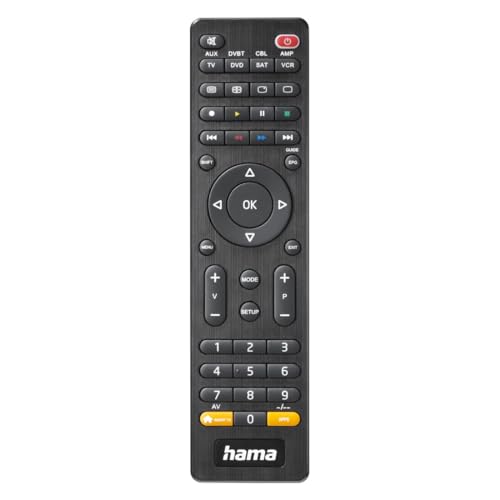 Hama Universalfernbedienung TV, für 8 Geräte (Infrarot, smarte Taste, 10m Reichweite, ideal z.B. für TV, DVD Player, Videorekorder, Receiver, Audio, vorprogrammiert) schwarz von Hama