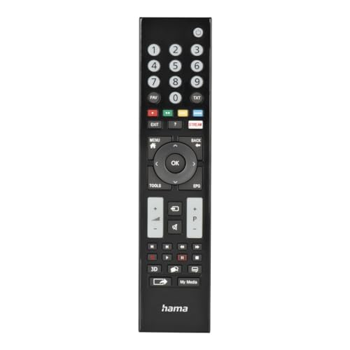 Hama Universalfernbedienung für Grundig TVs (Infrarot, lernfähig, leuchtende Tasten, smarte Taste, Easy Mode Funktion, ergonomische Haupttasten, 10m Reichweite) schwarz von Hama