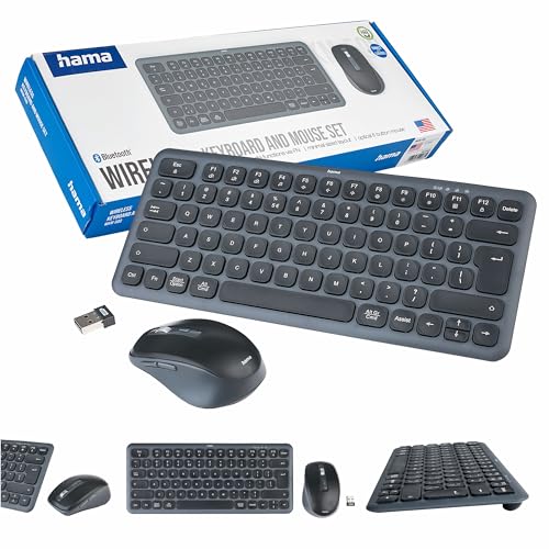 Hama Wireless Tastatur und Maus wkm-500 schwarz-grau (polnisches QWERTY-System, Multi-Device, Bluetooth, USB-Empfänger, geräuscharm, ergonomisch) von Hama