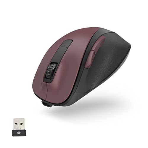 Hama ergonomische Maus (Funkmaus, 6 Tasten, 2,4GHz, BlueWave, 800/1200/1600dpi, optische Maus kabellos, wireless, Maus ergonomisch, Computermaus, für Laptop/PC, Akku, Rechtshänder) bordeaux rot von Hama