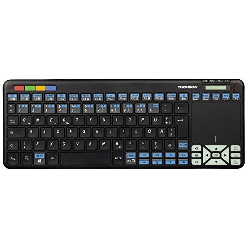 Thomson Funk-Tastatur für LG Smart-TV mit 4in1 Universal-Fernbedienung (für TV/STB/Audio/PC, inkl. Touchpad-Maus, QWERTZ, beleuchtet, Multimedia-Tasten, lernfähig, wireless, 2,4GHz) schwarz von Hama