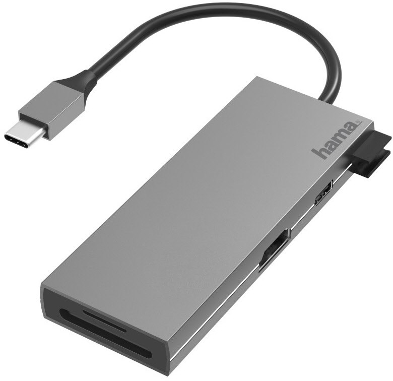USB-C-Multiport-Adapter 6 Ports 2x USB-A, USB-C, HDMI, SD/microSD grau USB-C-Multiport-Adapter 6 Ports 2x USB-A, USB-C, HDMI, SD/microSD grau von Hama
