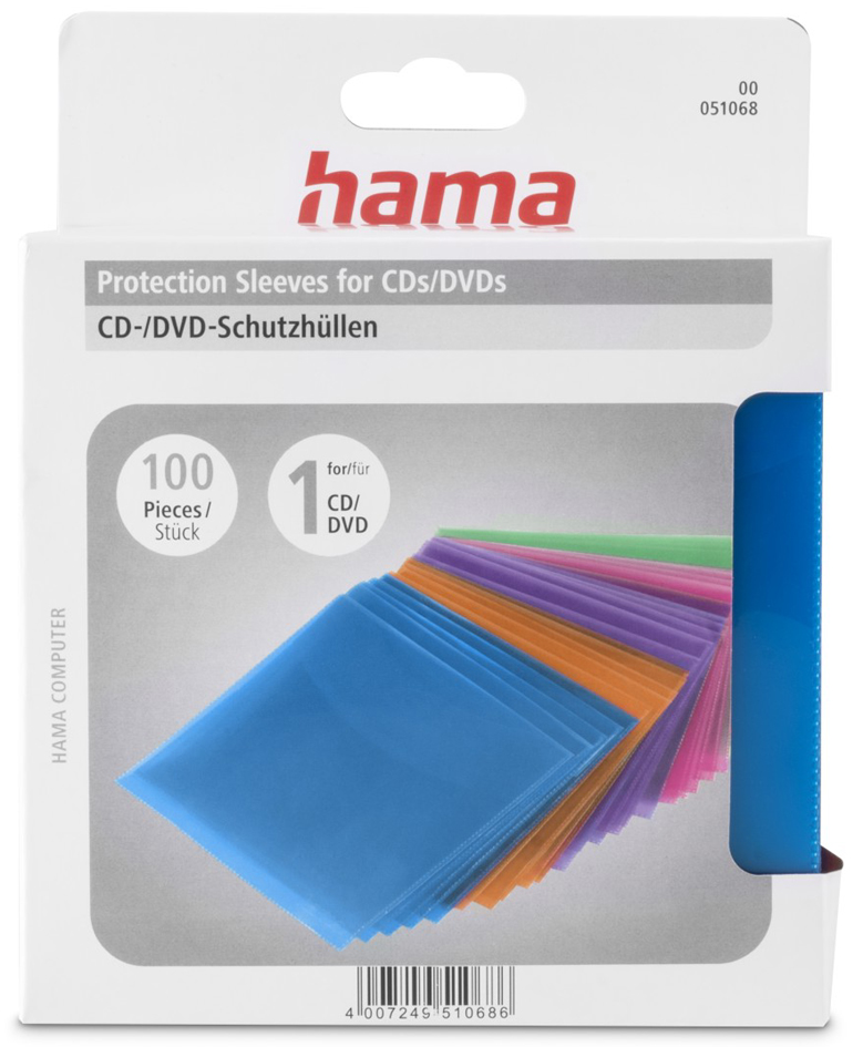 hama CD-/DVD-Hülle, PP, farbig sortiert, oben offen von Hama