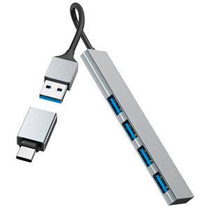 hama USB-Hub Ultra Slim 4-fach grau von Hama