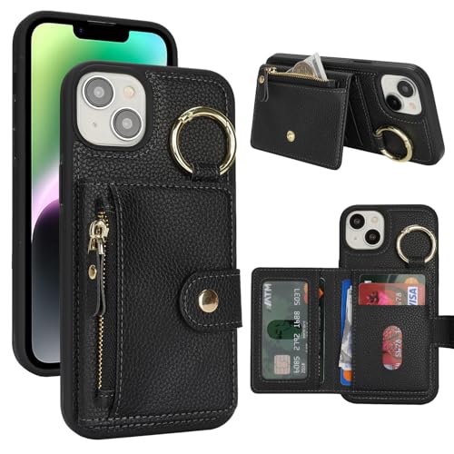 Hamany Schutzhülle für iPhone 11, Brieftasche mit Kartenhalter, für iPhone 11, mit Reißverschluss, mit Schlitz, Ständer, für Damen und Herren, Schwarz von Hamany