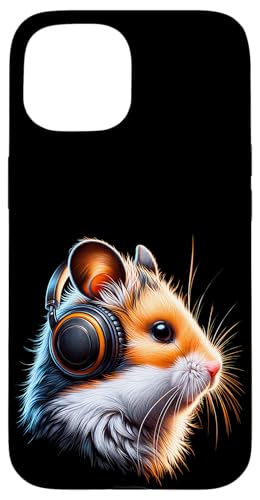 Hülle für iPhone 15 Hamster mit Kopfhörern, buntes Tiermotiv, Hamster von Hamsterportrait, musikalischer Hamster