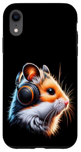 Hülle für iPhone XR Hamster mit Kopfhörern, buntes Tiermotiv, Hamster von Hamsterportrait, musikalischer Hamster