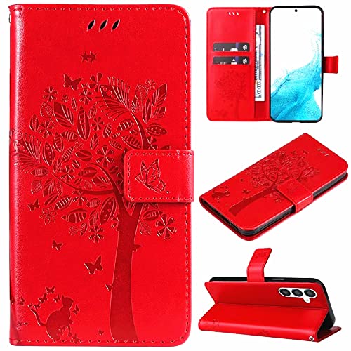 Hancda Hülle für Samsung Galaxy A54 5G, Schutzhülle Handyhülle Leder Hülle Klappbar Flip Case Klapphülle Dünn Silikon Cover mit Motiv Kartenfach Magnet Handytasche für Samsung Galaxy A54 5G,Rot von Hancda