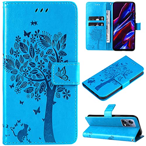 Hancda Hülle für Xiaomi Redmi Note 12 5G / Xiaomi Poco X5 5G Schutzhülle Handyhülle Leder Hülle Klappbar Flip Case Klapphülle Dünn Silikon Cover mit Motiv Kartenfach Magnet Etui Handytasche,Blau von Hancda