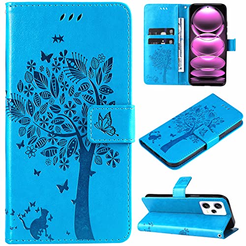 Hancda Hülle für Xiaomi Redmi Note 12 Pro 5G / Xiaomi Poco X5 Pro 5G Schutzhülle Handyhülle Leder Hülle Klappbar Flip Case Klapphülle Dünn Silikon Cover mit Motiv Kartenfach Magnet Handytasche,Blau von Hancda