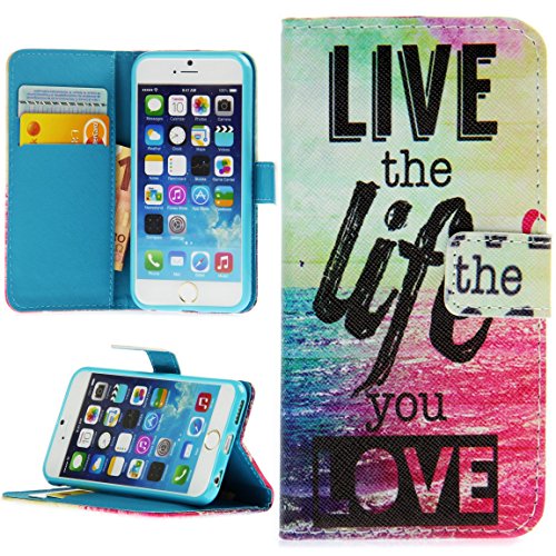 Handy Lux® Schutz Hülle Tasche Kartenfächer Flip Case Etui Cover Involto Motiv Design Hülle BookStyle für Apple iPhone 13 Mini - Live The Life You Love von Handy Lux