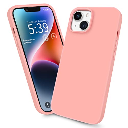 Handzer Handyhülle rosa - kompatibel mit Apple iPhone 14, stoßfeste Hülle aus hochwertigem Flüssigsilikon, optimaler Rundumschutz, Kratzfeste Schutzhülle mit Mikrofaser Innenfutter von Handzer