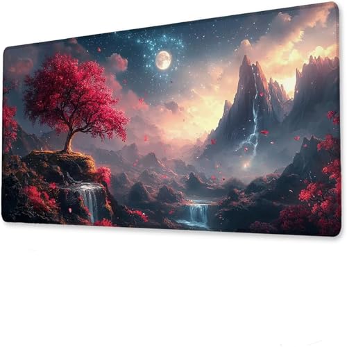 Baum Mauspad, Große Schreibtisch Matte, Gaming-Mauspad mit genähten Kanten, Rutschfeste Gummibasis, Wasserdichtes Mauspad Berg, Mauspad XXL 1200x600x3mm, Verbessert Präzision und Geschwindigkei. G-4 von Hanjunng