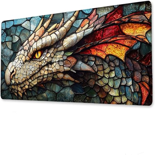 Gaming Desk mat XXL 900x300x3mm, Abstrakt Mauspad, Anime Gaming Tastatur Matte, rutschfeste Gummibasis, Große Tischmatte Drachen, Mousepad wasserdicht, Verbessert Präzision Geschwindigkeit. D-3 von Hanjunng