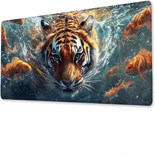 Gaming Mauspad XXL 1200x400x3mm, Mousepad, Tiger Mauspad, Anime Gaming Tastatur Matte, rutschfeste Gummibasis, Große Tischmatte Fisch, Mousepad wasserdicht, Verbessert Präzision Geschwindigkeit. Y-9 von Hanjunng