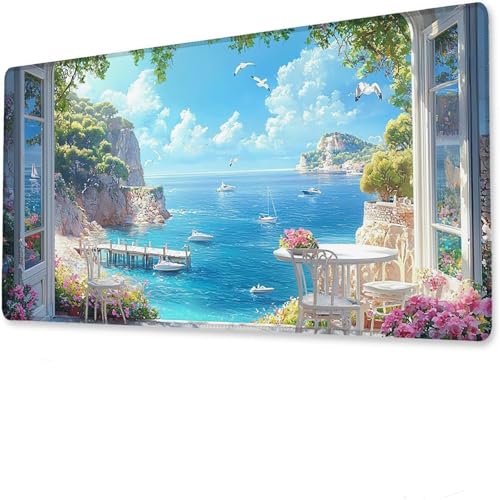 Gaming Mauspad XXL 1400x600x3mm, Mousepad, Blume Mauspad, Anime Gaming Tastatur Matte, rutschfeste Gummibasis, Große Tischmatte Ozean, Mousepad wasserdicht, Verbessert Präzision Geschwindigkeit. X-0 von Hanjunng