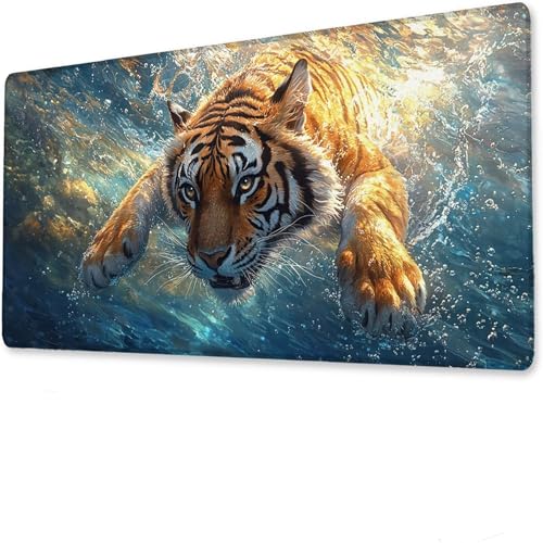 Gaming Mauspad XXL 1400x600x3mm, Mousepad, Tier Mauspad, Anime Gaming Tastatur Matte, rutschfeste Gummibasis, Große Tischmatte Tiger, Mousepad wasserdicht, Verbessert Präzision Geschwindigkeit. L-1 von Hanjunng