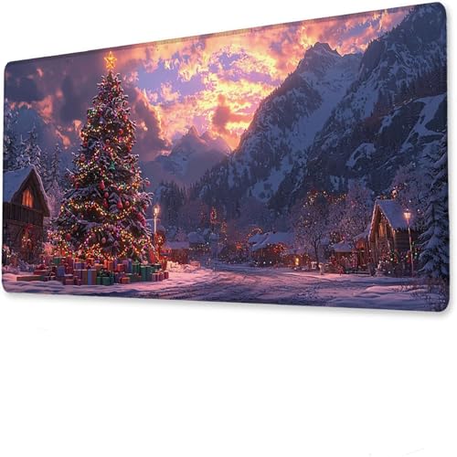 Gaming Mauspad XXL 1400x600x3mm, Weihnachtsbaum Mauspad, Anime Gaming Tastatur Matte, rutschfeste Gummibasis, Große Tischmatte Schnee, Mousepad wasserdicht, Verbessert Präzision Geschwindigkeit. S-7 von Hanjunng