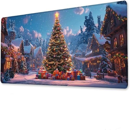 Gaming Mauspad XXL 700x300x3mm, Weihnachtsbaum Mauspad, Anime Gaming Tastatur Matte, rutschfeste Gummibasis, Große Tischmatte Häuser, Mousepad wasserdicht, Verbessert Präzision Geschwindigkeit. A-9 von Hanjunng