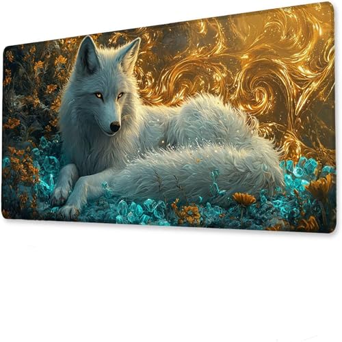 Gaming desk mat XXL 1400x600x3mm, Fuchs Mauspad, Anime Gaming Tastatur Matte, Rutschfeste Gummibasis, Große Tischmatte Blumen und Gras, Mouse pad wasserdicht, Verbessert Präzision Geschwindigkeit. G-7 von Hanjunng