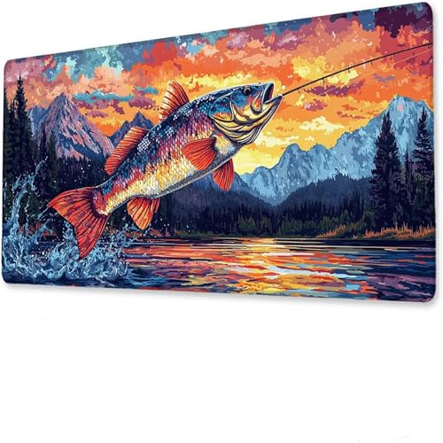 Ozean Mauspad, Große Schreibtisch Matte, Gaming-Mauspad mit genähten Kanten, Rutschfester Boden, Wasserdichtes desk mat Fisch, Desk mat XXL 1200x600x3mm, Verbessert Präzision und Geschwindigkei. F-1 von Hanjunng