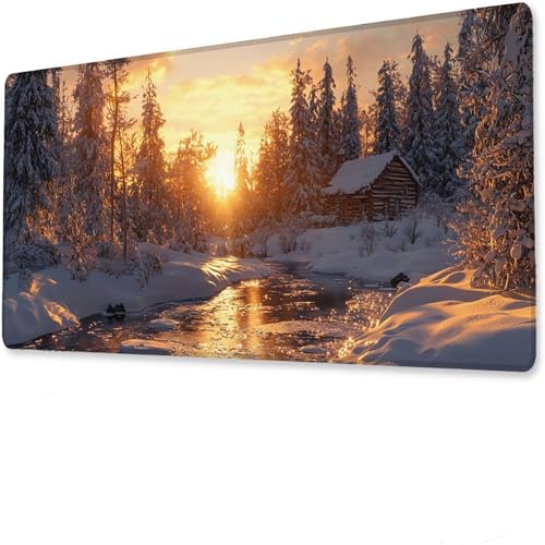 Wald Mauspad, Große Schreibtisch Matte, Gaming-Mauspad mit genähten Kanten, Rutschfeste Gummibasis, Wasserdichtes Mauspad Schnee, Mauspad XXL 1000x400x3mm, Verbessert Präzision und Geschwindigkei. Y-0 von Hanjunng