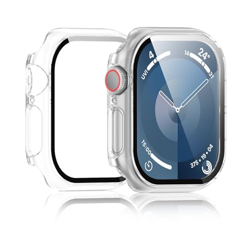 Haofun 2 Stück Hard Hülle für Apple Watch Series 10 42MM Hartglas Schutzhülle, Hard PC Ultradünne Glas Schutz Case Rundum Displayschutz für Apple Watch Series 10 42MM - Transparent+ Transparent von Haofun