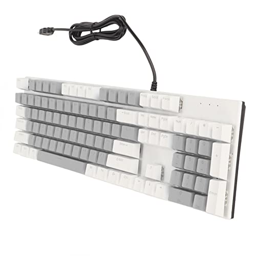 Haofy Mechanische Gaming-Tastatur, 104 Tasten, Ergonomisches Design, Kabelgebundene PC-Tastatur, USB-Schnittstelle, Plug-and-Play, Blauer Schalter für Computer (Weiß und Grau) von Haofy