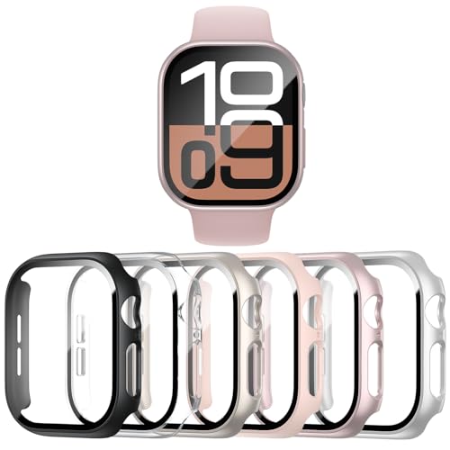 Haojavo 6 Stück Schutzhülle für Apple Watch Series 10 Series X 46mm mit Displayschutzfolie aus gehärtetem Glas, iWatch Hülle Mit Glas Displayschutz, Hard PC Schutzhülle für iWatch-Zubehör von Haojavo