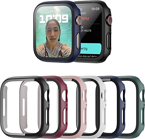 Haojavo Schutzhülle Kompatibel mit Apple Watch 40MM Series SE 6 5 4, 6 Stück Hülle 2 in 1 Gehäuse Hart Schutz und HD Gehärtetes Displayschutz Zubehör für iWatch 40 MM Case für Damen und Herren von Haojavo