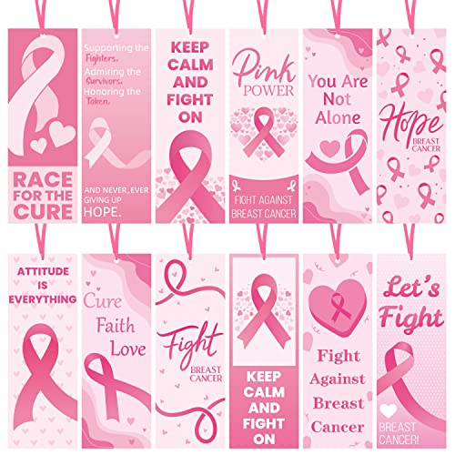 Haooryx 123Pcs Breast Cancer Awareness Bookmarks, Pink Power Fight Breast Cancer Book Marks Keep Calm and Fight On Breast Cancer for Girls Women Breast Cancer Awareness Seminar Stationery Supplies von Haooryx