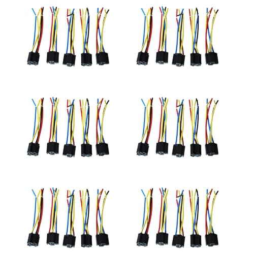 Haopeuk 30 Stueck 5 Pin Leitungen Kabel Relais Sockel Baumstecker DC 12V Fuer Auto von Haopeuk