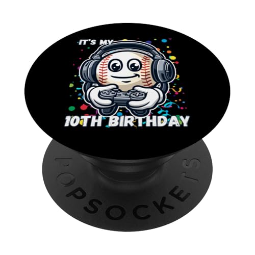 Geburtstag Junge 10 Baseball 10. Geburtstag Baseballspieler PopSockets Klebender PopGrip von Happy Birthday Boy Video Gammer Baseball Lover