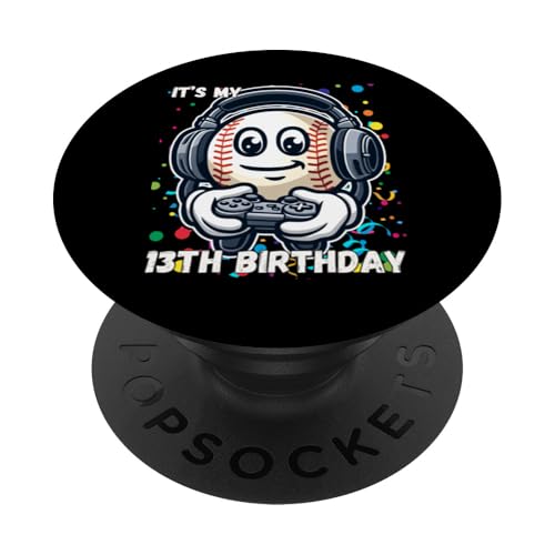 Geburtstag Junge 13 Baseball 13. Geburtstag Baseballspieler PopSockets Klebender PopGrip von Happy Birthday Boy Video Gammer Baseball Lover