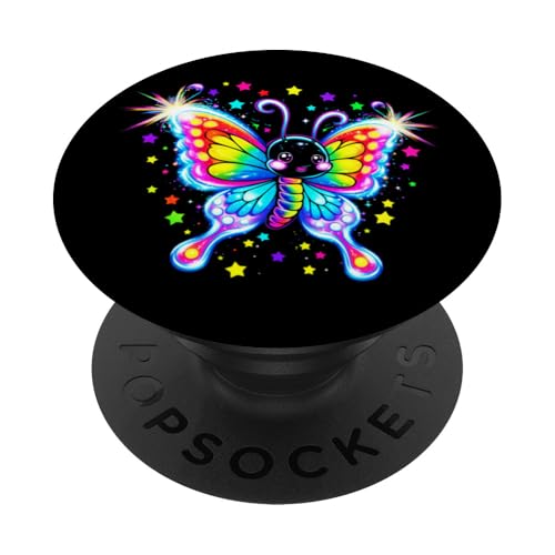 Niedlicher Schmetterling, bunte Regenbogenfarben mit Sternen PopSockets Klebender PopGrip von Happy Butterfly